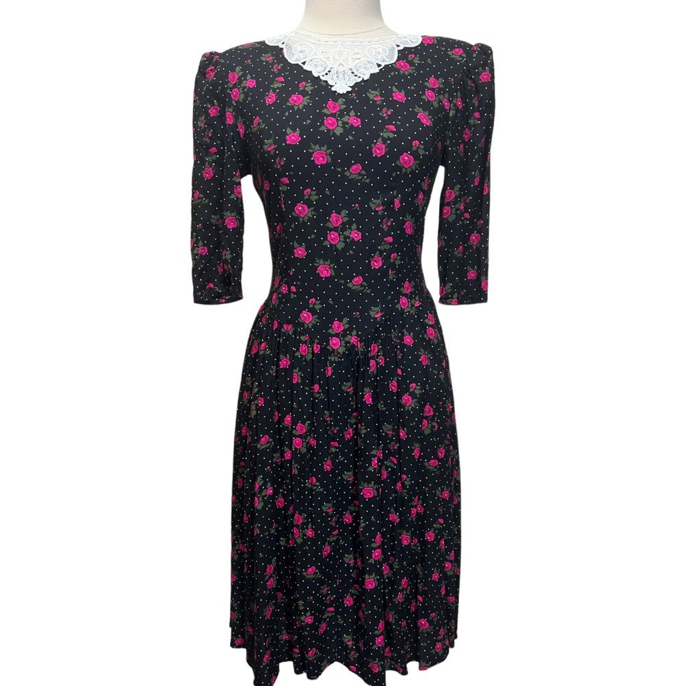 Vintage black and pink floral dress